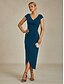 abordables Robe de cocktail-Femmes Robe maxi Robe fourreau Élégant Coupe régulière Couleur Unie Manche Courte Col en V Bleu Encre Été Printemps