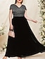 baratos Comprimento do tornozelo-Vestido de Festa A-Line com Comprimento de Tornozelo Vestido de Coquetel Vestido de Convidada de Casamento Vestido da Mãe da Noiva Manga Curta Decote em V Vestido Preto Plus Size Brilho  Glamour com