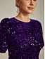 preiswerte Einfaches Kleid-Damen Midikleid Etui-Kleid Elegant Party Hochzeit Pailletten Kurzarm Rundhalsausschnitt Aubergine