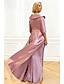 preiswerte Ballkleider-Perlenbesticktes Ballkleid A-Linie Abendkleid Brautmutterkleid Festkleid Elegantes Hochzeitskleid bodenlang halbe Ärmel Hemdkragen Satin mit Schlitz Applikationen