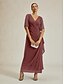 billiga Enkel klänning-Dam Maxiklänning Sheath Dress Elegant Ensfärgat Kortärmad V-hals Mörkrosa