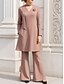 preiswerte Hosenanzüge für Mama-Zweiteiliger Hosenanzug bodenlanger Hochzeitsgastkleid Brautmutterkleid Langarm V-Ausschnitt Elegant Einfach Hochzeitsgast Spandex mit Blume in einfarbig