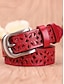 abordables Ceinture pour femme-Ceinture en cuir véritable pour femme – motif floral vintage sculpté avec boucle en métal, accessoire de taille rétro pour jeans, robes et tenues décontractées