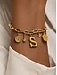 voordelige Damesarmband-Vergulde armband met alfabetletters voor dames met munt- en bolbedels, verstelbare ketting, stijlvol kerstcadeau voor haar, gepersonaliseerd sieraadaccessoire