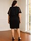 abordables Longueur du thé-Fourreau Colonne Mi-long Robe de Soirée Robe de Cocktail Robe d'invité de mariage Robe de Mère de Mariée  Demi Manches Col ras du cou Robe Noire Grande taille Éclat &amp; Brillance Soirée Formelle Fête