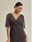 preiswerte Einfaches Kleid-Damen Maxikleid Etui-Kleid Elegant Einfarbig Kurzarm V Ausschnitt Dunkelgray