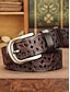 abordables Ceinture pour femme-Ceinture en cuir véritable pour femme – motif floral vintage sculpté avec boucle en métal, accessoire de taille rétro pour jeans, robes et tenues décontractées