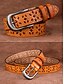 abordables Ceinture pour femme-Ceinture en cuir véritable pour femme – motif floral vintage sculpté avec boucle en métal, accessoire de taille rétro pour jeans, robes et tenues décontractées