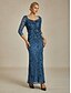 ieftine Rochii Party-Pentru femei Rochie Maxi Rochie teacă Rochii Tip Sirenă Rochie Bodycon Elegant Oficial cocktail Serată Paiete Brodat Floral Lungime Manșon 3/4 În V Albastru păun