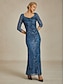 ieftine Rochii Party-Pentru femei Rochie Maxi Rochie teacă Rochii Tip Sirenă Rochie Bodycon Elegant Oficial cocktail Serată Paiete Brodat Floral Lungime Manșon 3/4 În V Albastru păun