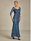 ieftine Rochii Party-Pentru femei Rochie Maxi Rochie teacă Rochii Tip Sirenă Rochie Bodycon Elegant Oficial cocktail Serată Paiete Brodat Floral Lungime Manșon 3/4 În V Albastru păun