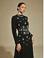 preiswerte abendkleider-Damen Maxikleid Etui-Kleid Trompeten- Meerjungfrauenkleid A Linie Kleid Elegant Formell Abendgesellschaft Normale Passform Einfarbig Langarm Stehkragen Schwarz Frühling Herbst Winter