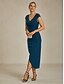 abordables Robe de cocktail-Femmes Robe maxi Robe fourreau Élégant Coupe régulière Couleur Unie Manche Courte Col en V Bleu Encre Été Printemps