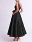 baratos Vestidos de Cocktail-Linha A Longuette Vestidos de cocktail Vestidos de festa Elegante Assimétrico Sem Manga Decote V Convidado do casamento Kentucky Derby Bolsos Cetim com Laço(s)