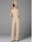 abordables Costumes-pantalons pour maman-Combinaison Tailleur-Pantalon Trois Pièces Longueur au sol Robe de Mère de Mariée  manche longue Col Bateau Élégant Grande taille Echarpe incluse Formel robe demoiselle d honneur Chiffon Echarpe