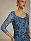 ieftine Rochii Party-Pentru femei Rochie Maxi Rochie teacă Rochii Tip Sirenă Rochie Bodycon Elegant Oficial cocktail Serată Paiete Brodat Floral Lungime Manșon 3/4 În V Albastru păun