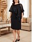 abordables Longueur du thé-Fourreau Colonne Mi-long Robe de Soirée Robe de Cocktail Robe d'invité de mariage Robe de Mère de Mariée  Demi Manches Col ras du cou Robe Noire Grande taille Éclat &amp; Brillance Soirée Formelle Fête
