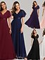 ieftine Casual / Nuntă de zi-Rochie pentru invitatele la nuntă pliseuri elegantă formală stare de negru pentru domnișe de onoare lungime pe podea mânecă scurtă gâtul în V chiffon spate în V cu volane pentru a impresiona