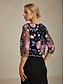 billiga Blazers och kostymer-Dam Kavaj Lättvikt Spets Broderad Elegant Blommig Formell Kort Rund halsringning Normal 3/4 ärm Ytterkläder Fuchsia Sommar Vår