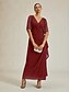 levne Jednoduché šaty-Dámské Maxi šaty Plášťové šaty Elegantní Svatební host Večerní oslava Koktejlový večírek Běžný Pevná barva Krátký rukáv Do V Rubínově červená Léto Jaro Podzim