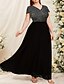 baratos Comprimento do tornozelo-Vestido de Festa A-Line com Comprimento de Tornozelo Vestido de Coquetel Vestido de Convidada de Casamento Vestido da Mãe da Noiva Manga Curta Decote em V Vestido Preto Plus Size Brilho  Glamour com