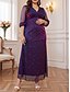 ieftine Lungimea gleznei-Linia -A Rochie Mama Miresei Plus Size Strălucitor &amp; Sclipitor În V Lungime Gleznă Poliester Lungime Manșon 3/4 cu Culoare solida
