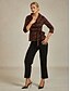 voordelige Elegante topjes-Dames Blouse Avondtops Elegant metallinen Stijlvol 3/4 mouw V-hals Normale tops Bruiloft gast Avond Feest Semi formeel strik voorkant Bruin Lente, Herfst, Winter, Zomer