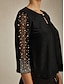 baratos Blusas Elegantes-Mulheres Tops elegantes Tops de noite Purpurina Com Miçangas Com Strass Elegante Festa Manga 3/4 Gola Redonda Trabalho Convidado do casamento Traje de festa para noite Preto Primavera / Outono