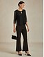 baratos Blusas Elegantes-Mulheres Tops elegantes Tops de noite Purpurina Com Miçangas Com Strass Elegante Festa Manga 3/4 Gola Redonda Trabalho Convidado do casamento Traje de festa para noite Preto Primavera / Outono
