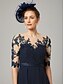 baratos Macacões da mamãe-Terninho Até o Tornozelo Vestido Para Mãe dos Noivos Manga 3/4 Scoop pescoço Elegante Festa Formal Convidado do casamento Chiffon Renda com Apliques