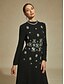 preiswerte abendkleider-Damen Maxikleid Etui-Kleid Trompeten- Meerjungfrauenkleid A Linie Kleid Elegant Formell Abendgesellschaft Normale Passform Einfarbig Langarm Stehkragen Schwarz Frühling Herbst Winter