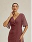 billiga Enkel klänning-Dam Maxiklänning Sheath Dress Elegant Ensfärgat Kortärmad V-hals Mörkrosa