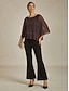 billige Kjolebluser-Dame Bluse Dressy topper Flytende topper Chiffongoverdeler Paljetter Flettet Lapper Elegant Årgang Stilfull 3/4 ermer Crew-hals Båthals Daglig Arbeid Date Night antrekk Vin Vår Høst