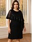 abordables Longueur du thé-Fourreau Colonne Mi-long Robe de Soirée Robe de Cocktail Robe d'invité de mariage Robe de Mère de Mariée  Demi Manches Col ras du cou Robe Noire Grande taille Éclat &amp; Brillance Soirée Formelle Fête