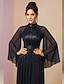 economico Lunghezza del pavimento-Abito da Invitata al Matrimonio A-Line Lunghezza Piena Abiti Formali Abito da Gala Serale Abito per Madre della Sposa Maniche Lunghe Collo Alto Elegante Vintage Brillante e Splendente Spandex con