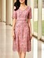 baratos Comprimento do chá-Vestido de festa de comprimento de chá em linha A vestido de coquetel vestido de convidada de casamento vestido para mãe da noiva manga curta decote em V elegante luxuoso formal misto de algodão com