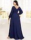 preiswerte Bodenlänge-A-Linie Bodenlang Kleid für Hochzeitsgäste Abendkleid Brautmutterkleid Langarm V Ausschnitt Elegant Übergröße Ferien Formeller Abend Hochzeitsfeier mit Perlenstickerei Einfarbig