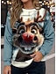 billige Julegensere og -gensere-Julekvinnes Rensdyr Pullover Grafisk Dyr Varm Klassisk Casual Langermet Crew Neck Vanlige Topper Hjem Gate Daglig bruk Trykk Rød Blå Grønn Mørk Blå Høst Vinter