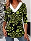 levne květinové tričko-Dámské Tunika Tónované Květinový Grafika Vinobraní stylové Klasické Dlouhý rukáv Do V Běžné topy Denní Slátanina Tisk Žlutá Rubínově červená Vodní modrá Fialová Trávová zelená Podzim Zima