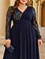 baratos Comprimento do chão-Vestido de convidada de casamento longo em A vestidos formais vestido de gala vestido para mãe da noiva com mangas longas e gola em V elegante vintage plus size lantejoulas com bordados
