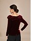baratos Blusas Elegantes-Natal Mulheres Tops elegantes Franzido Elegante Manga Longa Gola Redonda Decote Canoa Tops regulares Festa de Noite Traje para coquetel Vinho Primavera Outono Inverno