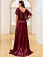 baratos Comprimento do chão-Vestido de Convidada de Casamento Comprimento Chão A-Line Vestidos Formais Vestido de Gala Vestido da Mãe da Noiva Manga Curta Decote V Elegante Vintage Luxuoso com Lantejoulas