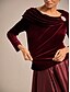 baratos Blusas Elegantes-Natal Mulheres Tops elegantes Franzido Elegante Manga Longa Gola Redonda Decote Canoa Tops regulares Festa de Noite Traje para coquetel Vinho Primavera Outono Inverno