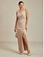 preiswerte Chiffonkleider-Damen Maxikleid Etui-Kleid Chiffonkleid Wickelkleid Elegant Formell Cocktail Abendgesellschaft Hochzeitsgast Cocktailparty Plissiert Glitzer Asymmetrisch Normale Passform Einfarbig Ärmellos V