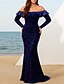 ieftine Lungimea podelei-Rochie lungă de invitată la nuntă tip sheath column rochii formale rochie de seară rochie pentru mama miresei cu mânecă lungă off shoulder elegantă vintage petrecere cu paiete