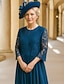 preiswerte Bodenlänge-A-Linie bodenlanges Hochzeitsgastkleid Formelle Kleider Abendgala Brautmutterkleid 3/4-Länge Ärmel Rundhalsausschnitt Elegant Formal Spitze in einfarbig