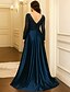 abordables Longueur du plancher-Robe de convive de mariage longueur de sol en A Robes formelles Robe évasée Robe de mère de la mariée à manches longues encolure en V élégante vintage luxueuse avec sequins et dentelle