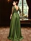 ieftine Lungimea podelei-Rochie pentru invitat la nuntă lungime la sol tip A-Line Rochii formale Rochie de seară Rochie pentru mama miresei Rochie cu mânecă lungă gât în V elegantă vintage mărime plus cu pliseuri