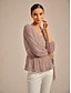 billige Enkle bluser-Dame Bluse binde foran Metallisk Elegant Langærmet V-hals Almindelige toppe Bryllupsgæst Date Night Outfits Cocktail påklædning Lyserød Sommer Forår Efterår Vinter