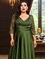 ieftine Lungimea podelei-Rochie pentru invitat la nuntă lungime la sol tip A-Line Rochii formale Rochie de seară Rochie pentru mama miresei Rochie cu mânecă lungă gât în V elegantă vintage mărime plus cu pliseuri